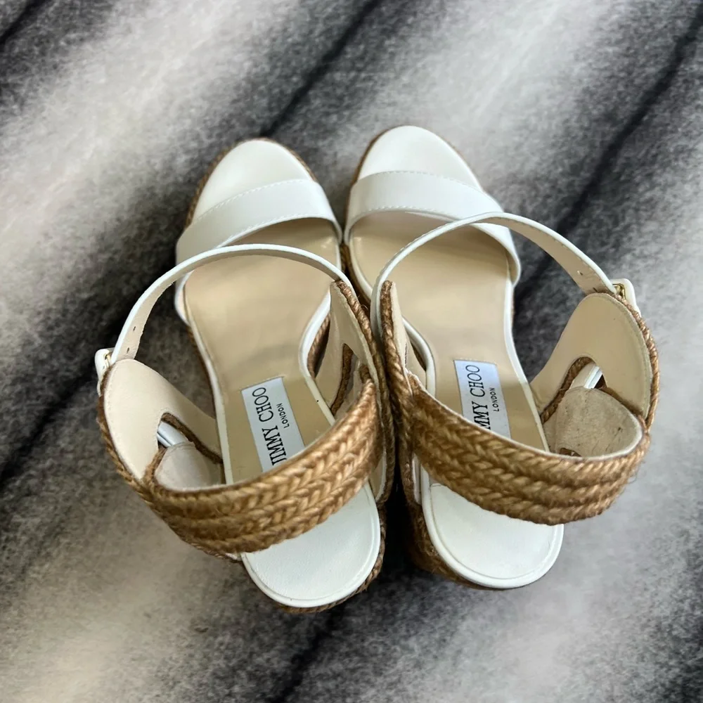 Jimmy Choo Delphi 100 Vao Latte Vachetta Leather Rope Wedges Espadrille
